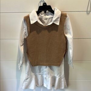 SHEIN Tan and White Sweater Dress with Vest